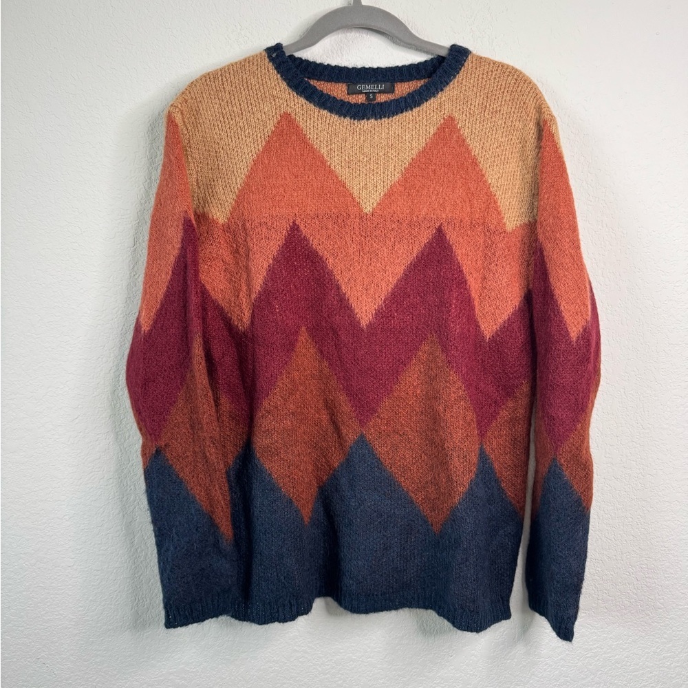 Gemelli Italy Mohair Blend Chevron Knit Sweater Women’s S Multicolor Zigzag Boho